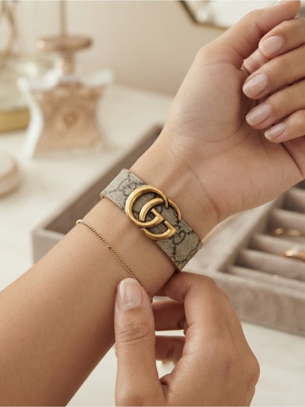 Fashion bracelet Beige Monogram Canvas Bracelet with Gold Double-G Emblem